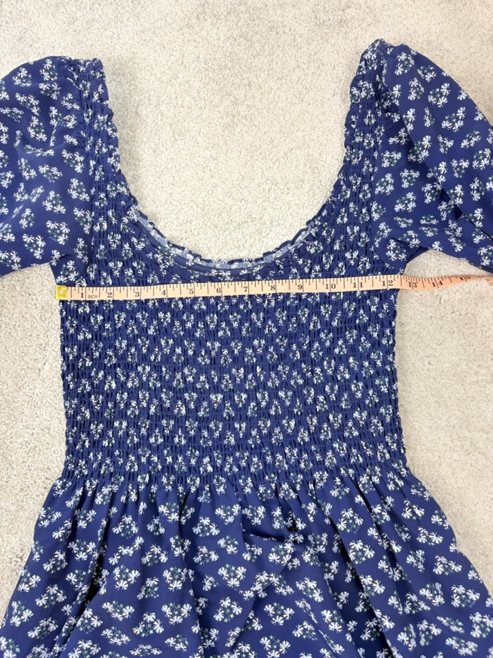 Hill House Nap Dress Blue Floral Smocked Midi Cottagecore XS - Picture 6 of 9